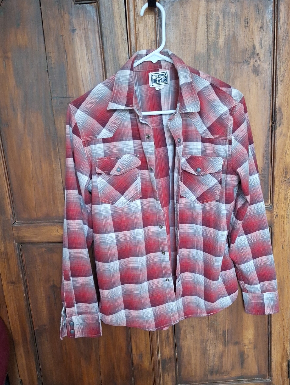Converse Red and White Plaid Snap-Front Shirt/Jacket. Unisex.
